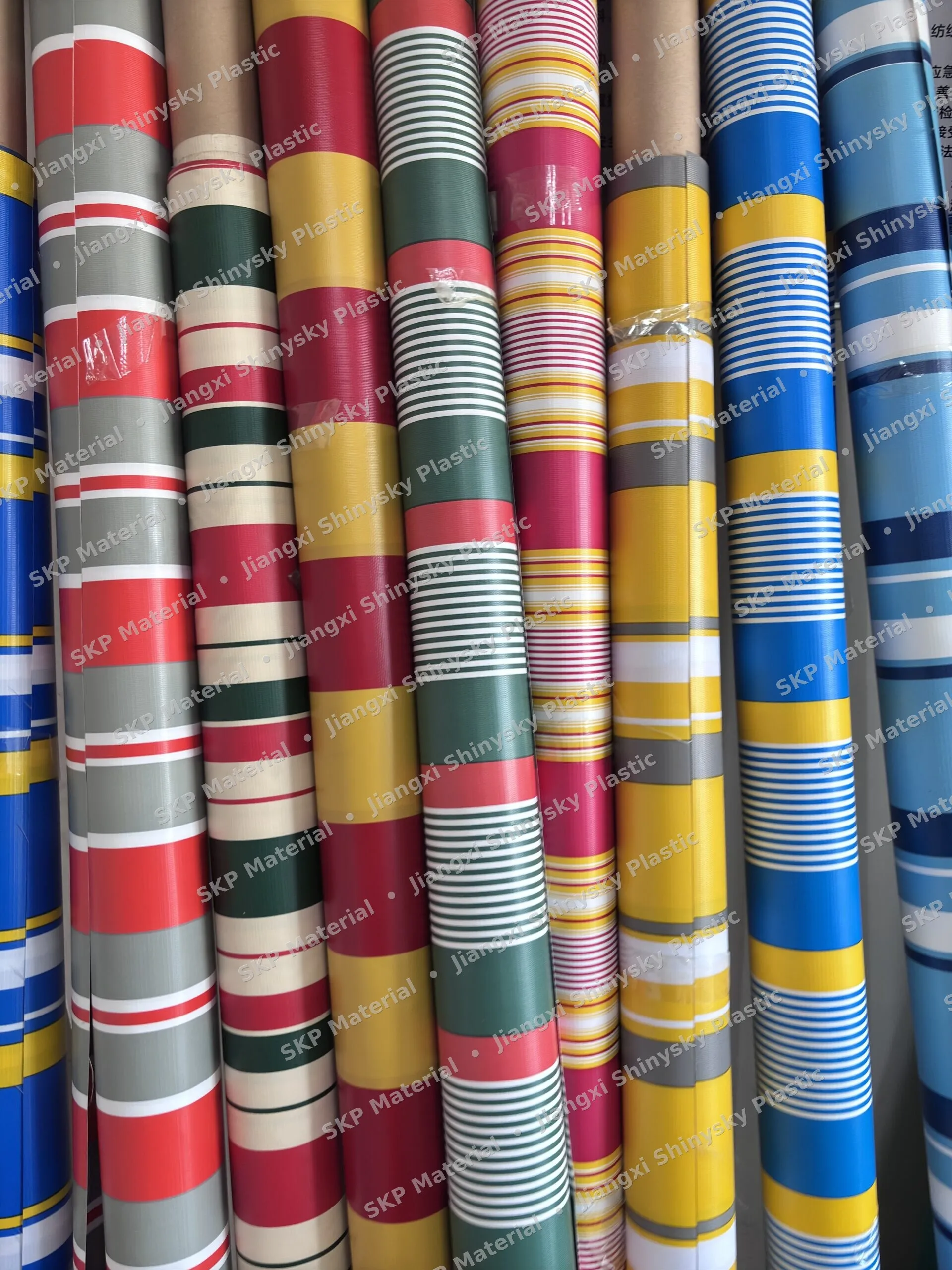 Striped PVC awning fabric pattern detail showing color combinations